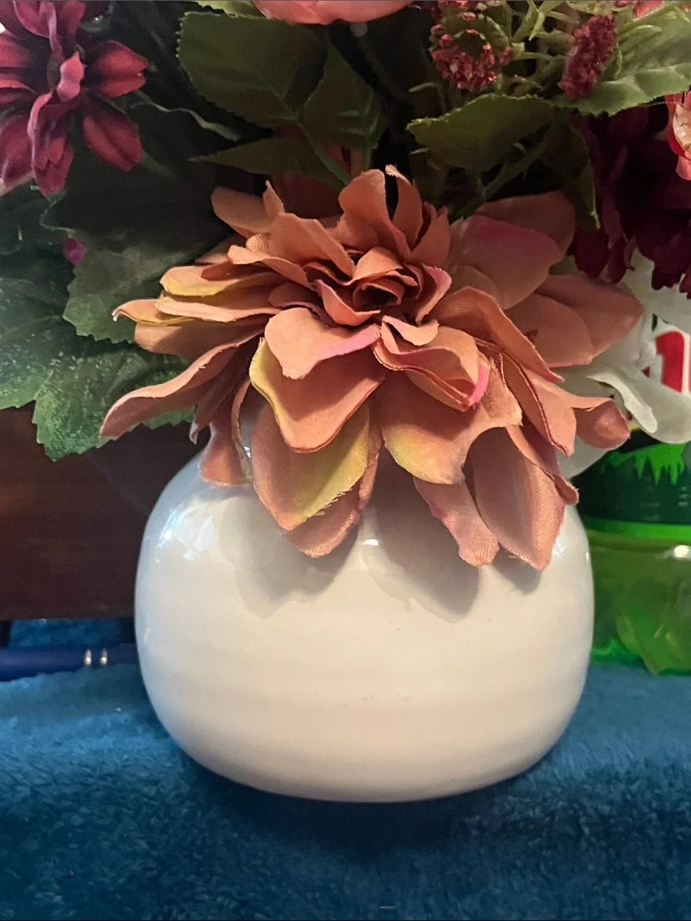 Pink Mixed Faux Floral Arrangement in White Ceramic Vase - Home Accents